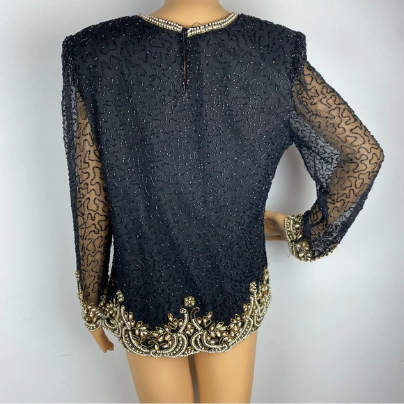 Vintage Laurence Kazar 100% Silk Womens Large Beaded Blouse SEE ALL. - Picture 3 of 7
